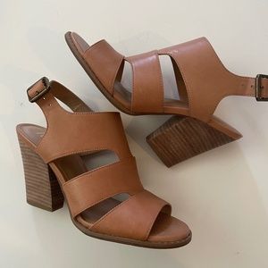 Reba "Skyla" Tan Beige Brown Sandals with Thick Heel